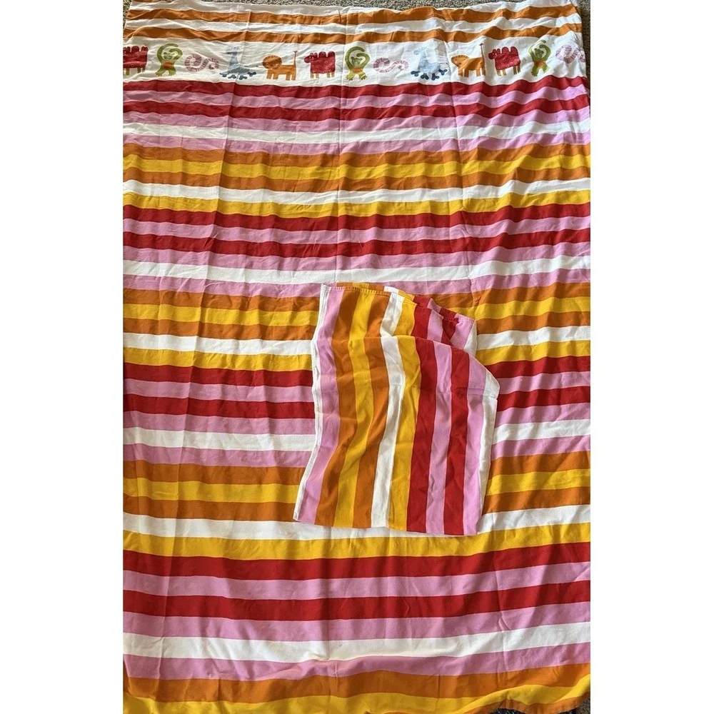 Vintage IKEA Barnslig Rand Animal Stripe Twin Duvet Cover Case 2 PC Orange Pink